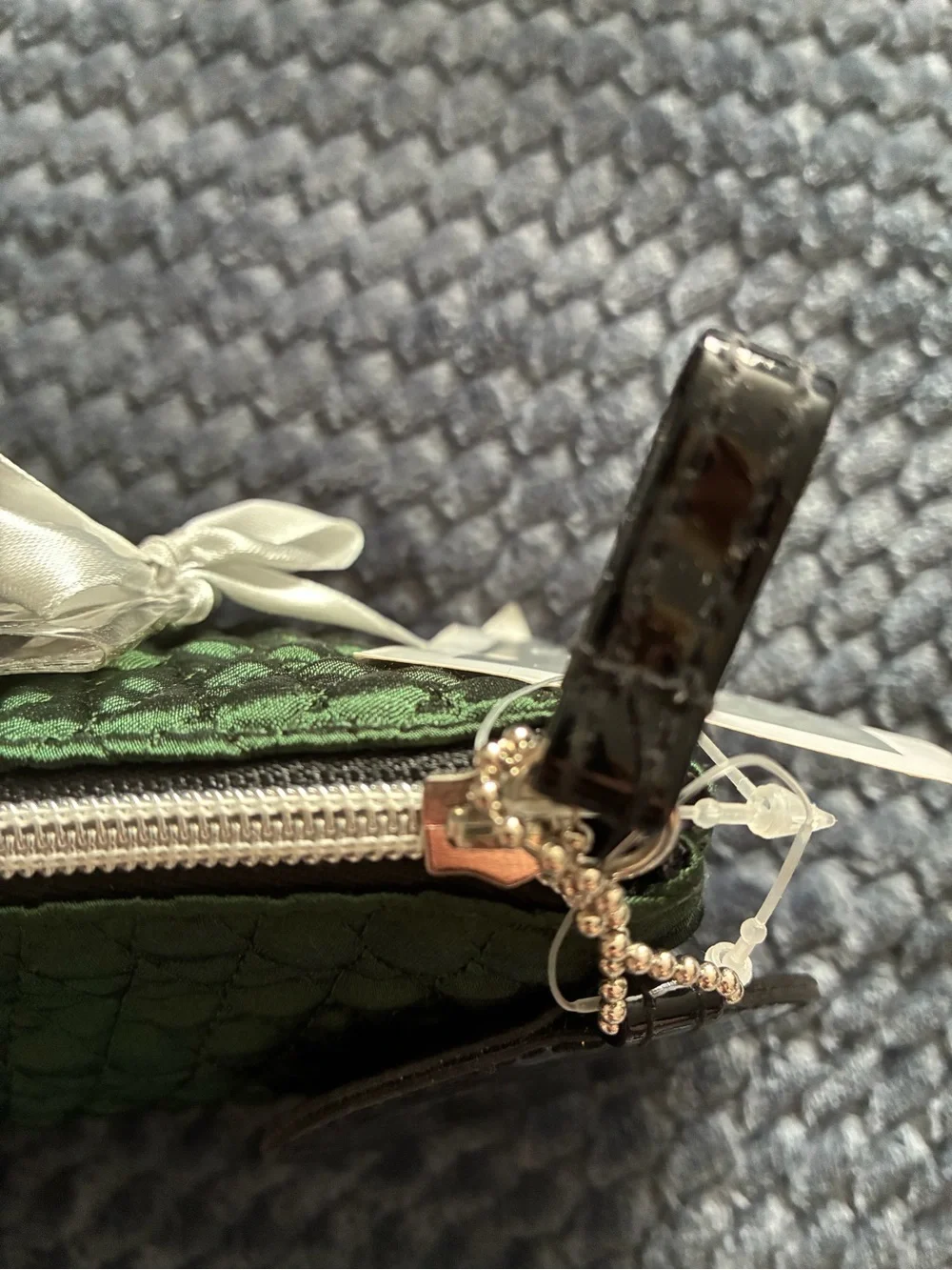Modella Green Quilted Cosmetic and/or Phone Pouch with Mirror